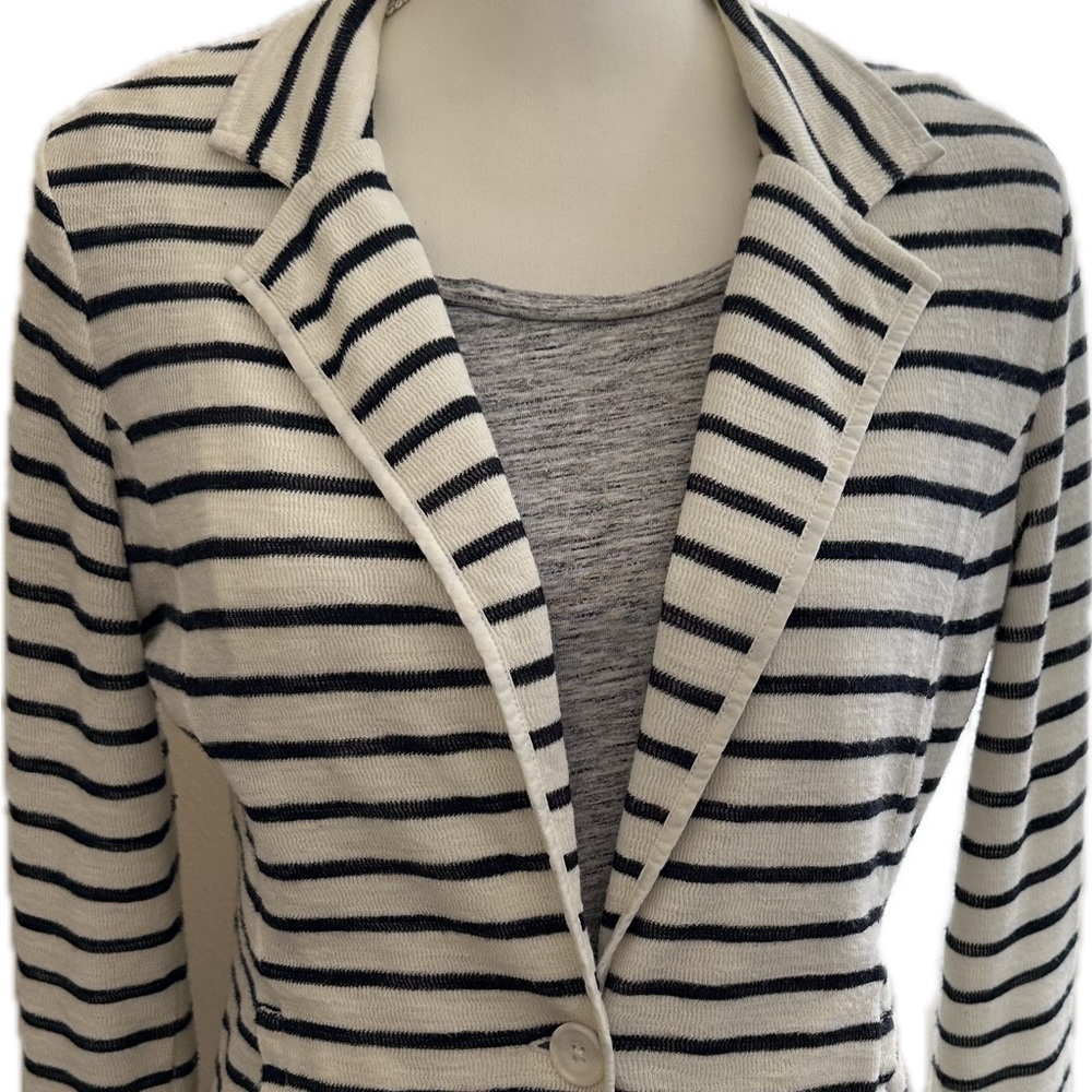 Caslon XS petite blue/white striped cotton blazer